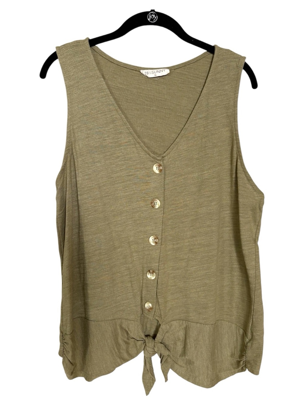 78 & Sunny | Olive Tie-Front V-Neck Tank Top | XL